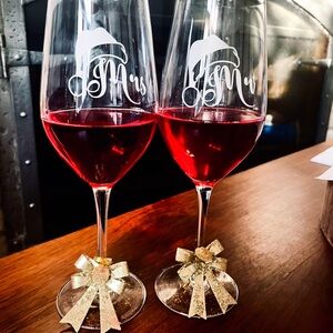 Mr and Mrs  Santa hat glasses.